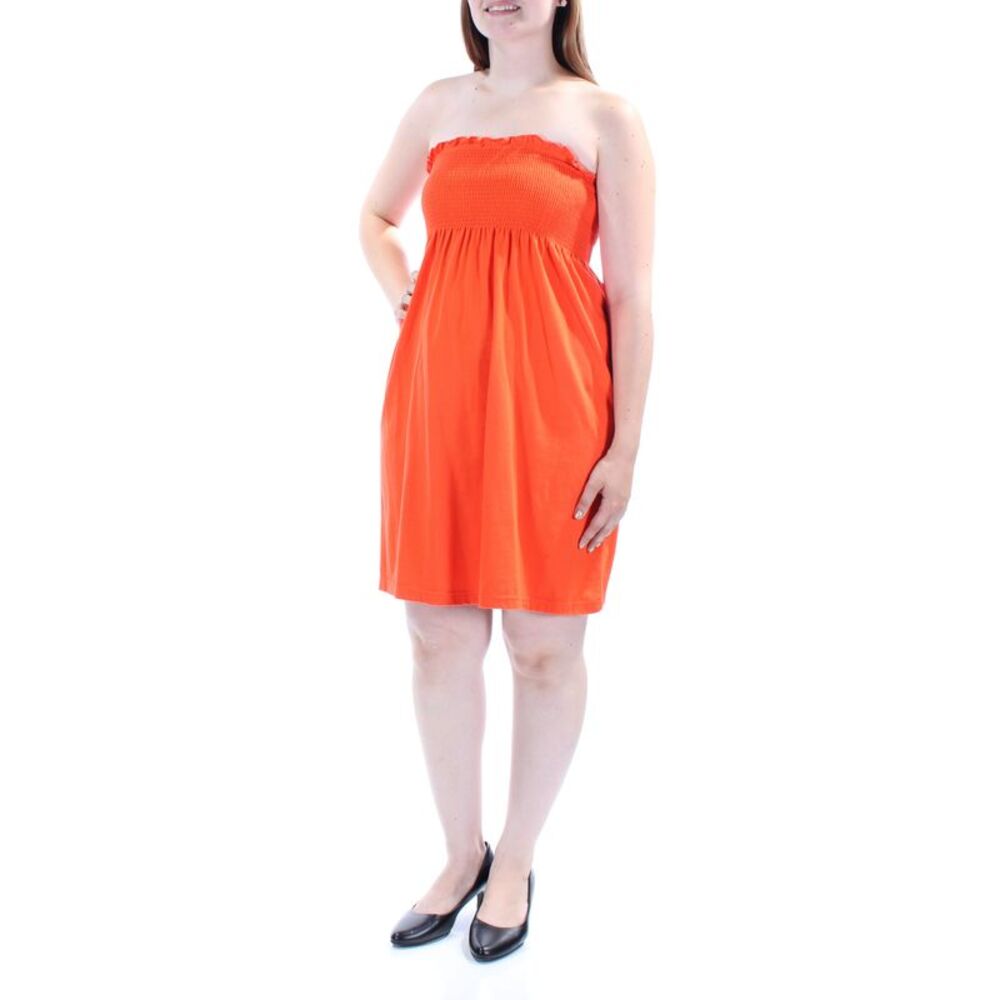 FREESTYLE Womens Orange Sleeveless Strapless Above The Knee Dress Size: L